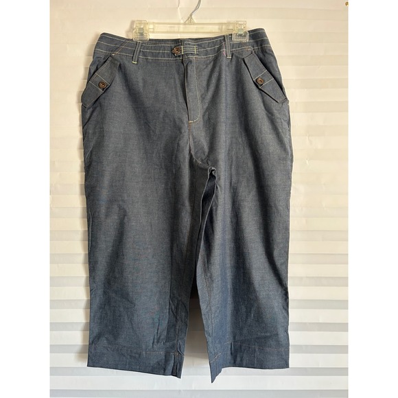 Denim & Co Womens Blue Denim Style 2 Piece Set Jacket and Cropped Pants Size 1X - Picture 3 of 11